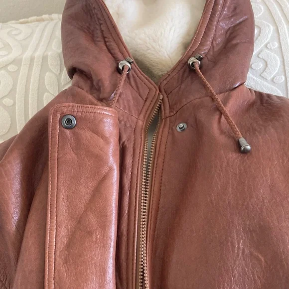 Marvin Richards Leather Hooded Jacket Coat Warm Faux Fur Lining Size M - Picture 4 of 9